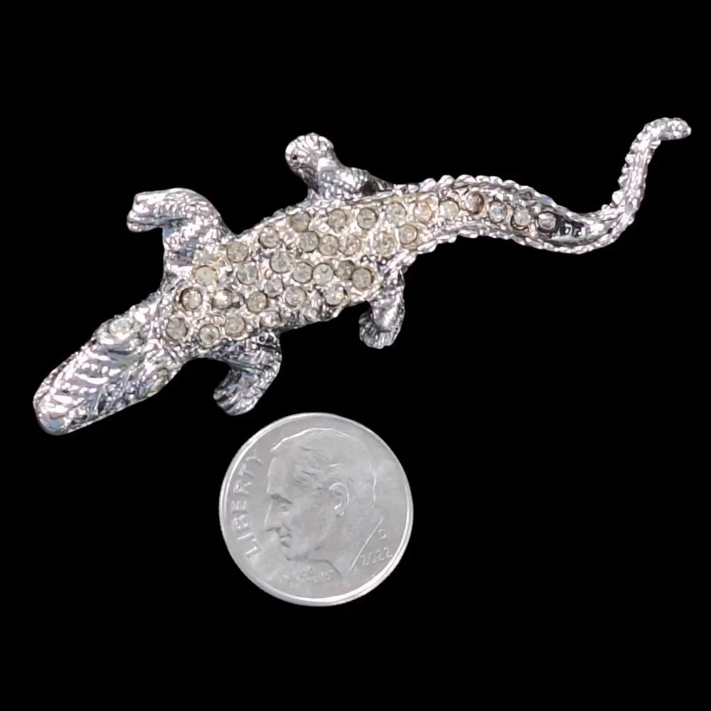 Crystal Gator Croc Brooch Lizard Salamander Gecko Chameleon Alligator Lapel Pin
